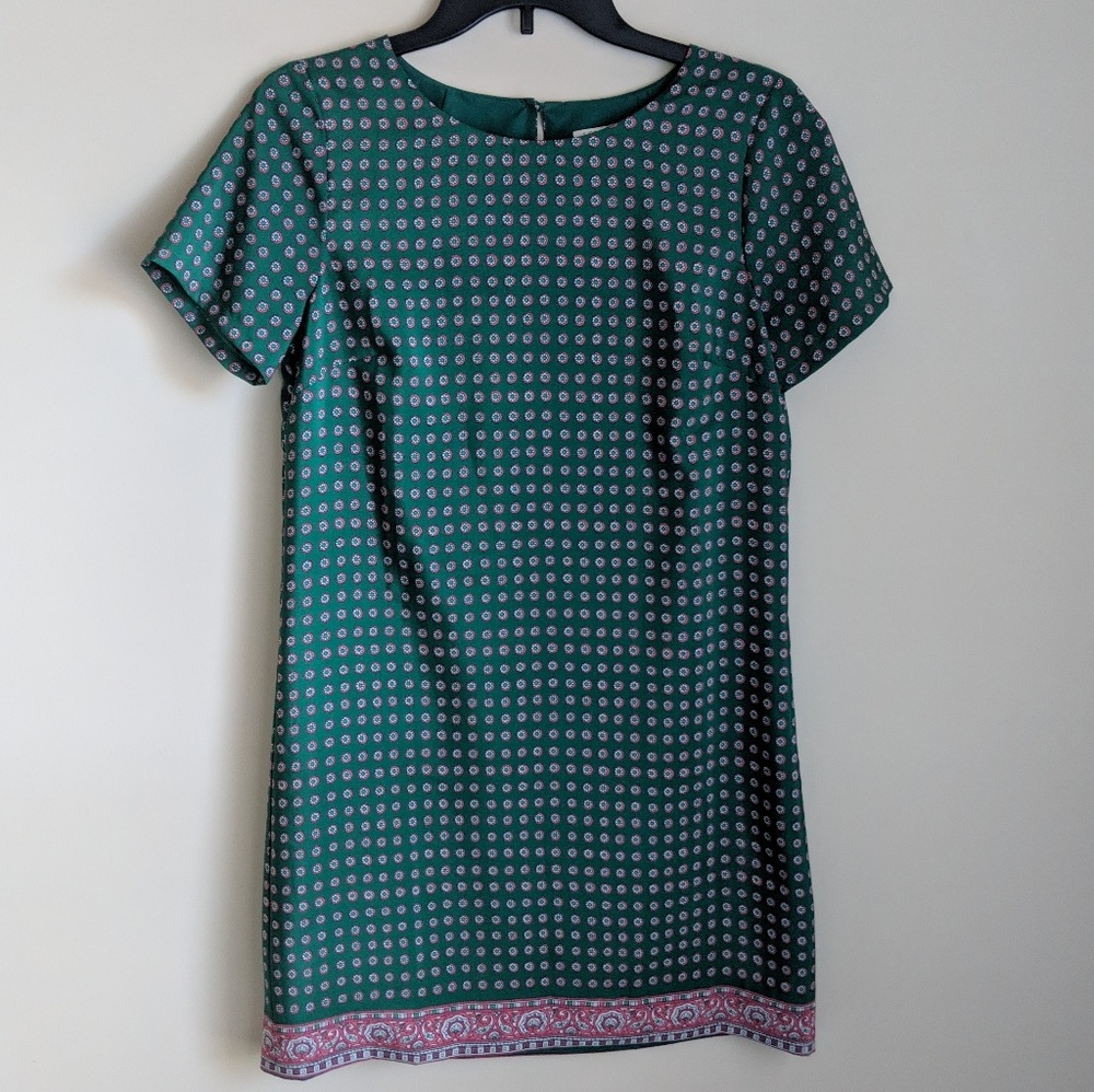 J. Crew | Green printed shift dress size 2